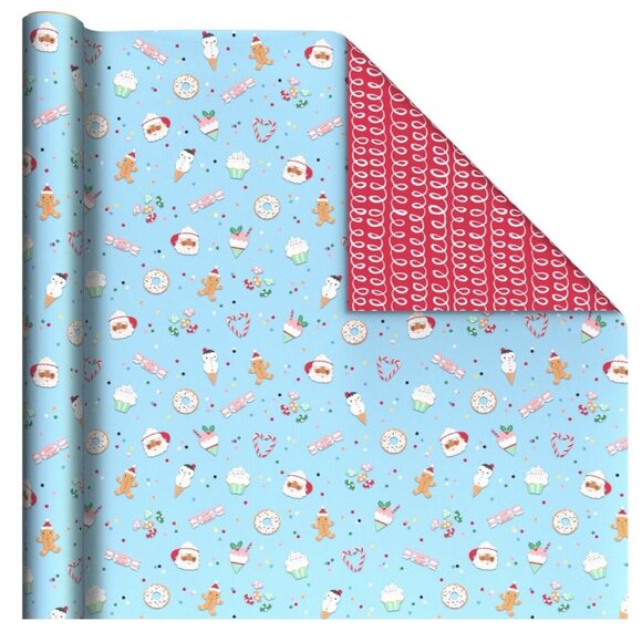 Hallmark Wrapping Paper Christmas Sweets & Treats Red Loops Reversible 35 sq ft - Picture 3 of 4
